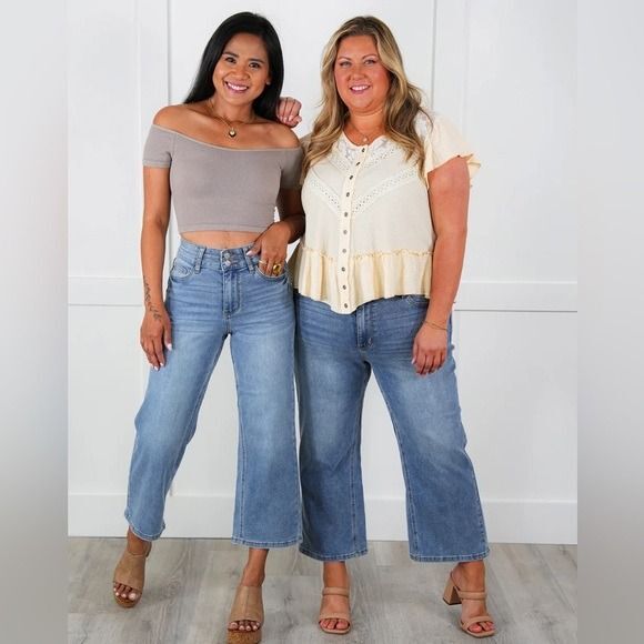 JUDY BLUE Tummy Control High waisted wide crop double button cropped jeans 13 31 - Picture 11 of 12